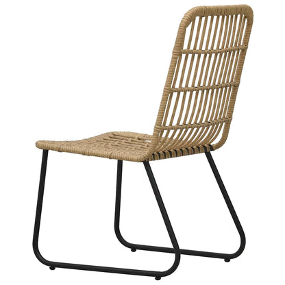 Dining Set Oak and Black Poly Rattan, Powder-Coated Steel, Glass