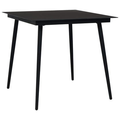 Dining Set Oak and Black Poly rattan, powder-coated steel, glass