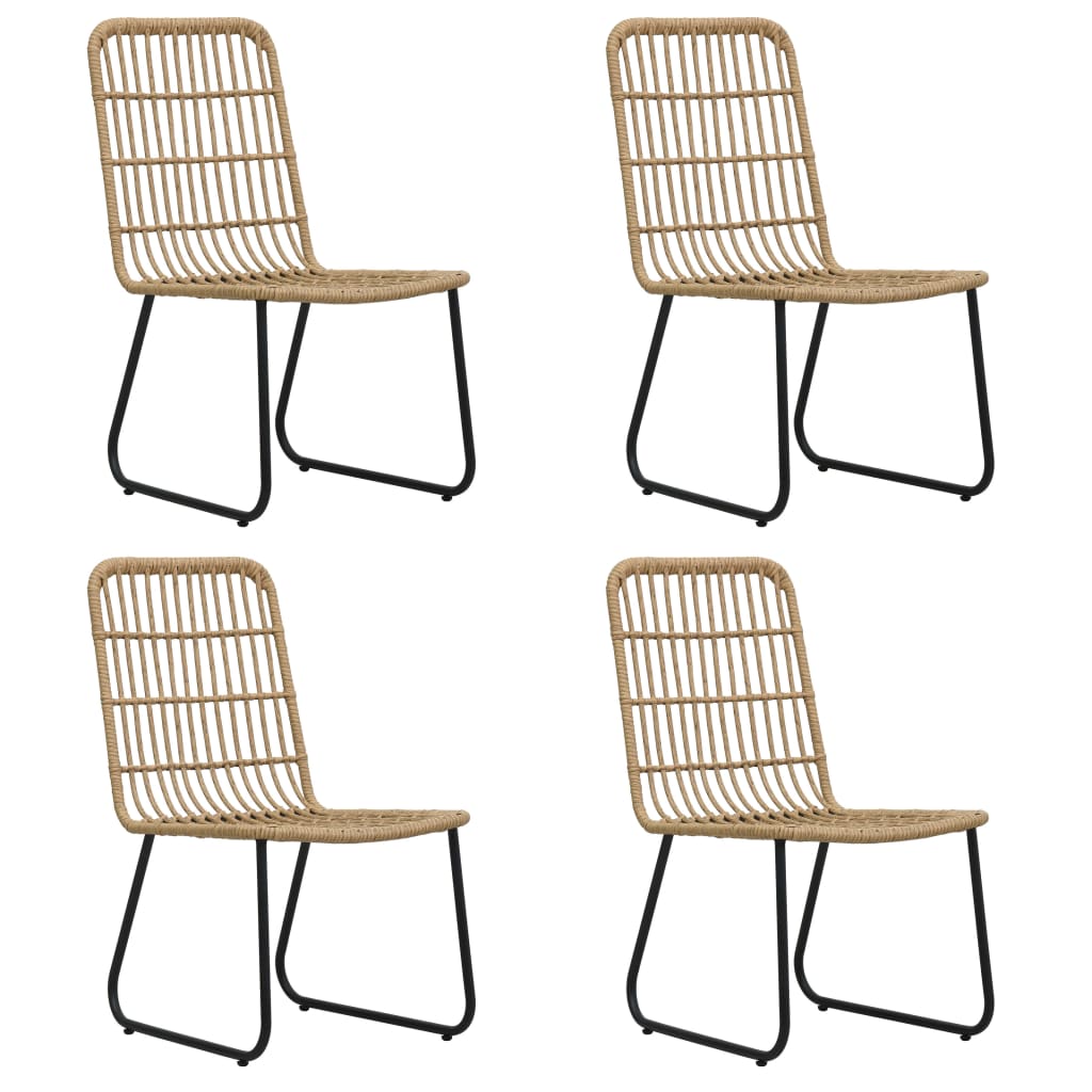 Dining Set Oak and Black Poly rattan, powder-coated steel, glass
