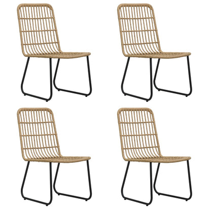 Dining Set Oak and Black Poly rattan, powder-coated steel, glass