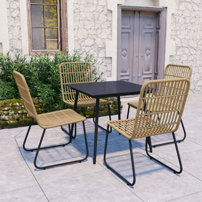 Dining Set Oak and Black Poly rattan, powder-coated steel, glass
