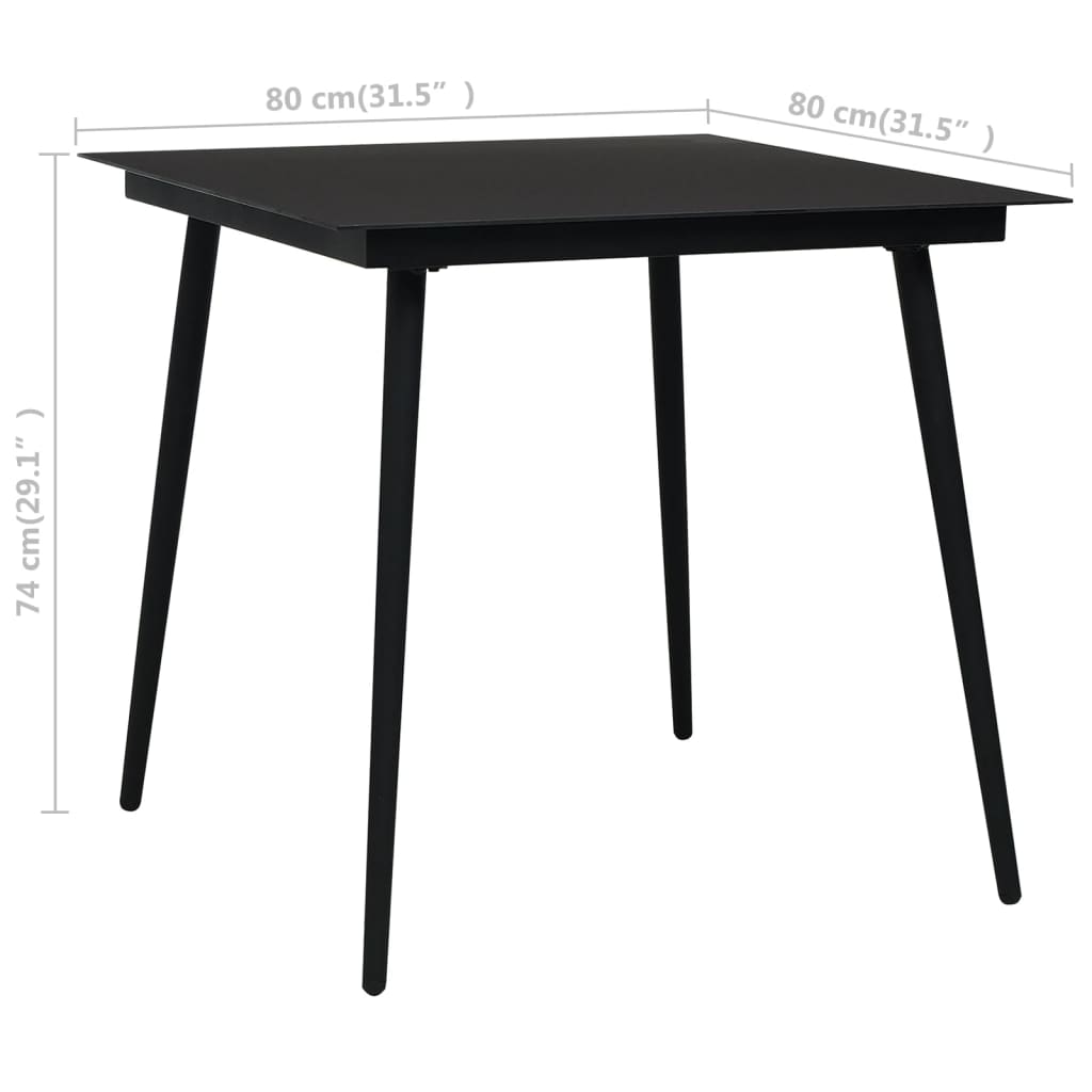Dining Set Black Poly rattan, powder-coated steel, glass 31.5 in