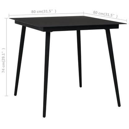 Dining Set Black Poly rattan, powder-coated steel, glass 31.5 in