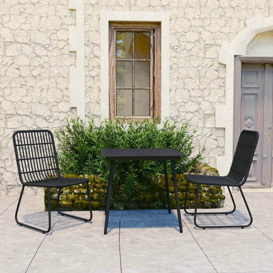 Dining Set Black Poly rattan, powder-coated steel, glass 31.5 in