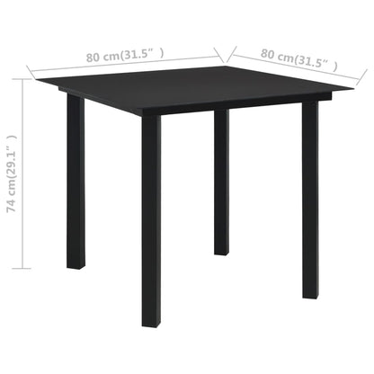 Dining Set Black Poly rattan, powder-coated steel, tempered glass