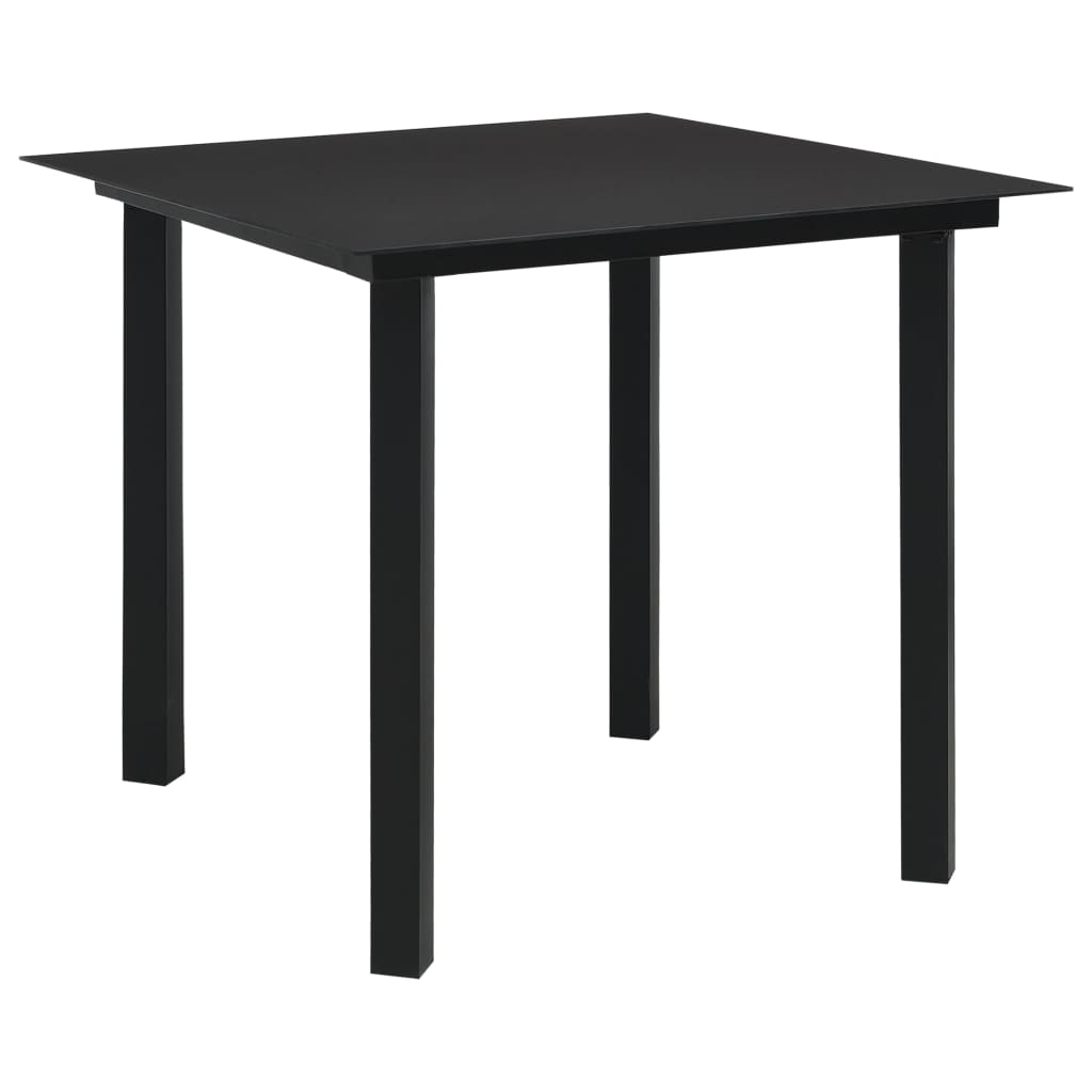 Dining Set Black Poly rattan, powder-coated steel, tempered glass