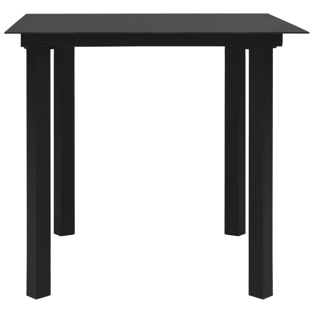 Dining Set Black Poly rattan, powder-coated steel, tempered glass