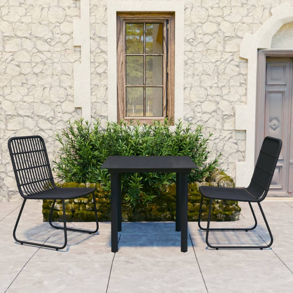 Dining Set Black Poly rattan, powder-coated steel, tempered glass