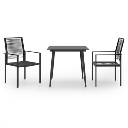 Dining Set Black Glass, Powder-Coated Steel, PVC Hollow Rattan