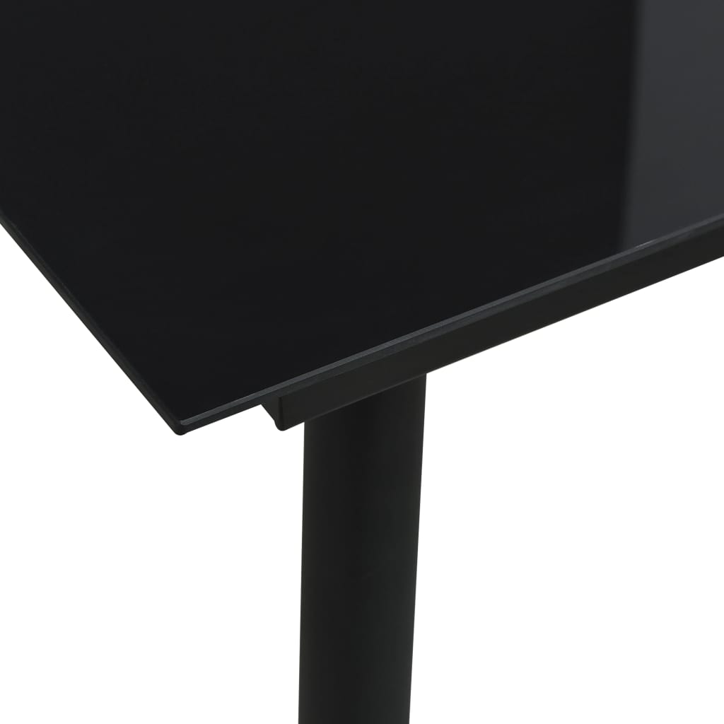 Dining Set Black Glass, Powder-Coated Steel, PVC Hollow Rattan