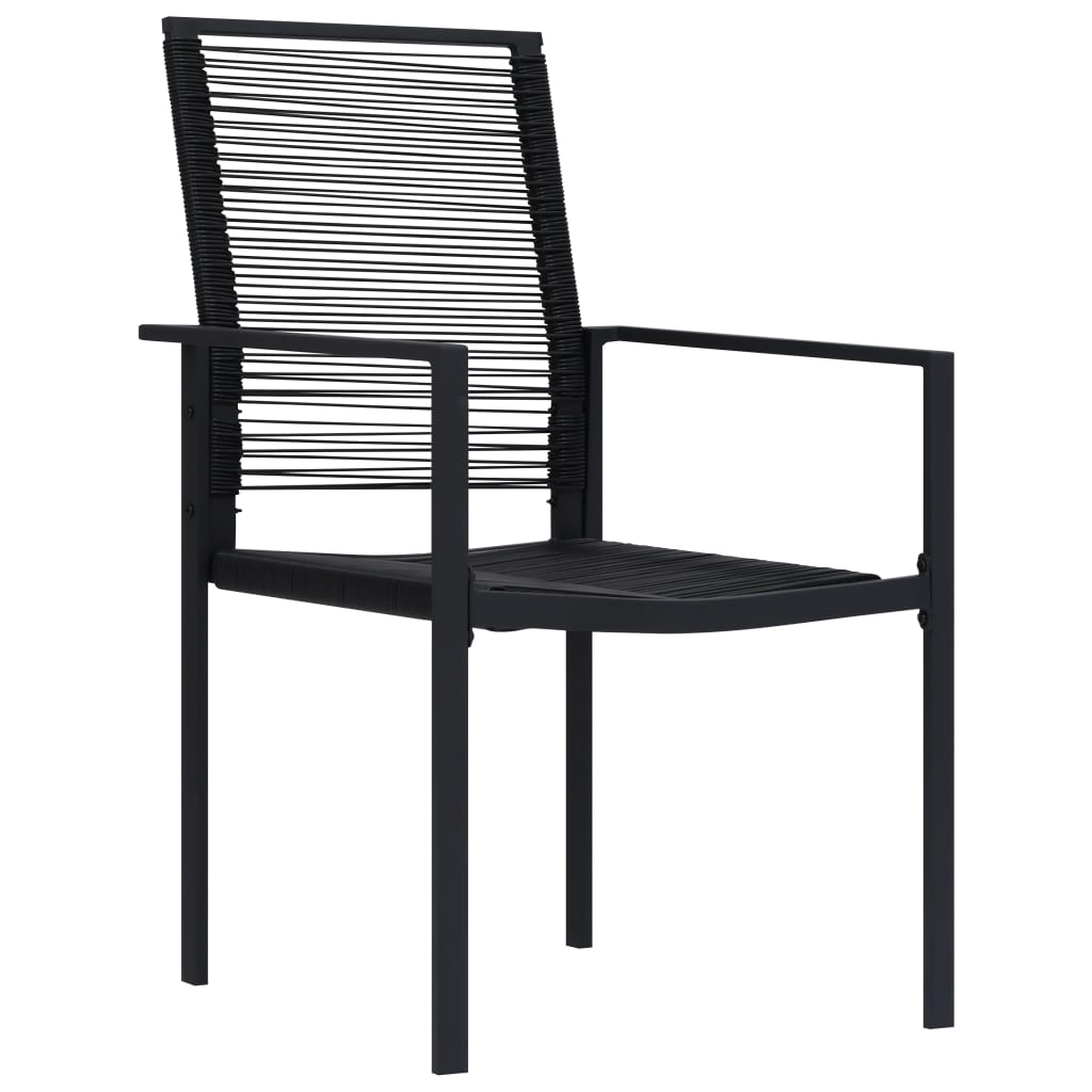 Dining Set Black Glass, Powder-Coated Steel, PVC Hollow Rattan