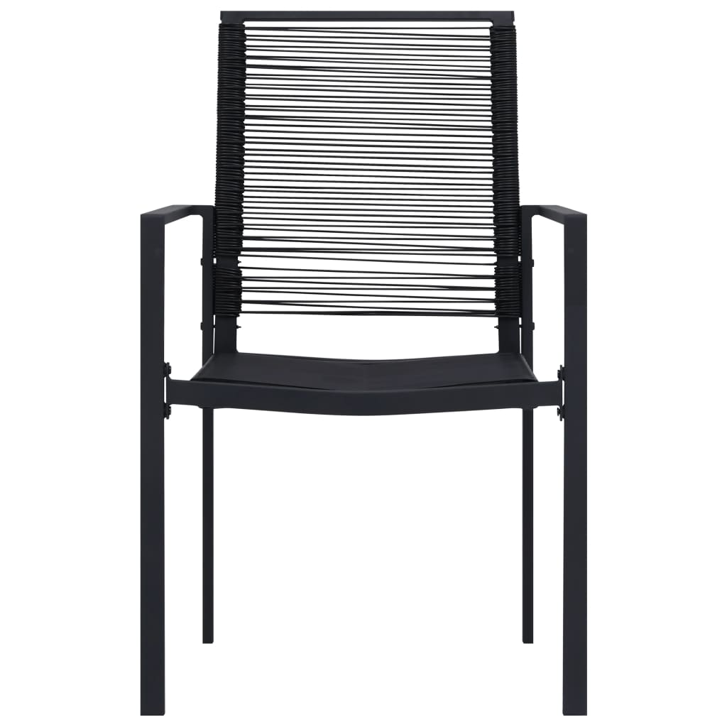 Dining Set Black Glass, Powder-Coated Steel, PVC Hollow Rattan