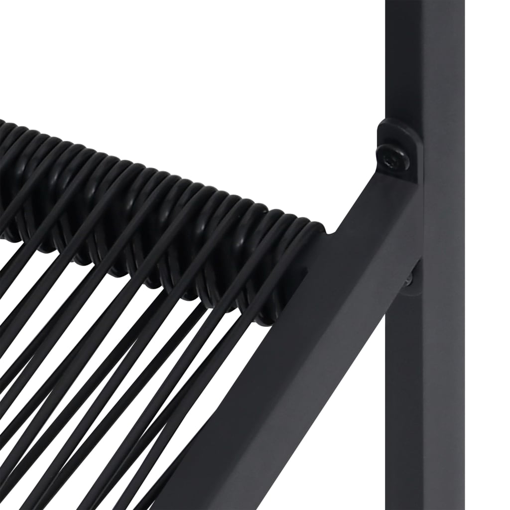 Dining Set Black Glass, Powder-Coated Steel, PVC Hollow Rattan