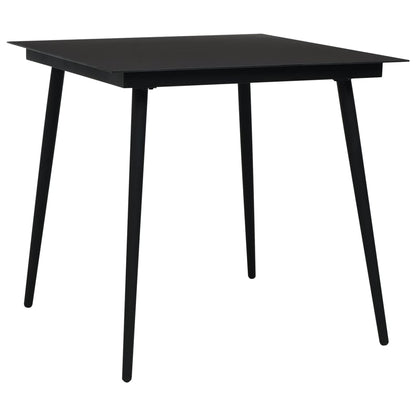 Dining Set Black Glass, Powder-Coated Steel, PVC Hollow Rattan
