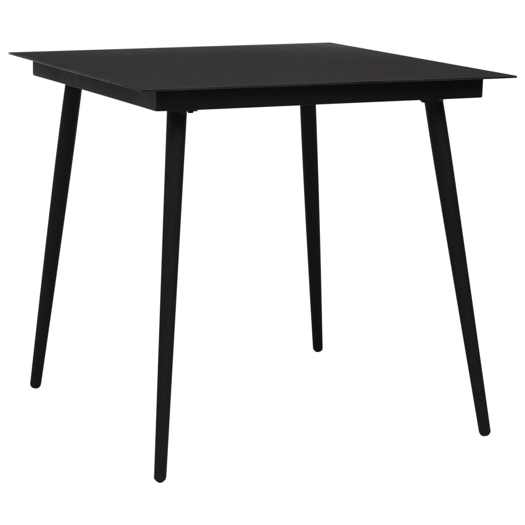 Dining Set Black Glass, Powder-Coated Steel, PVC Hollow Rattan