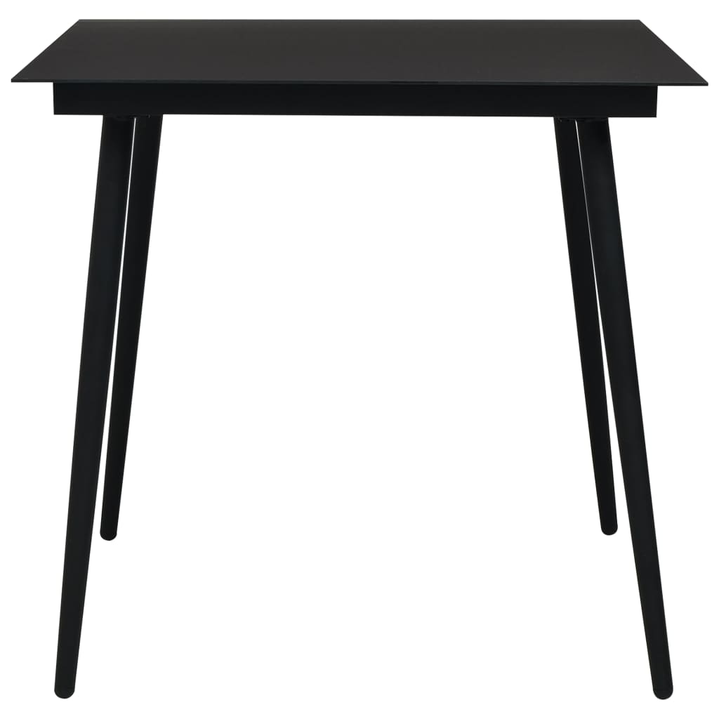 Dining Set Black Glass, Powder-Coated Steel, PVC Hollow Rattan