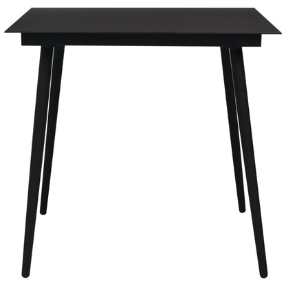 Dining Set Black Glass, Powder-Coated Steel, PVC Hollow Rattan