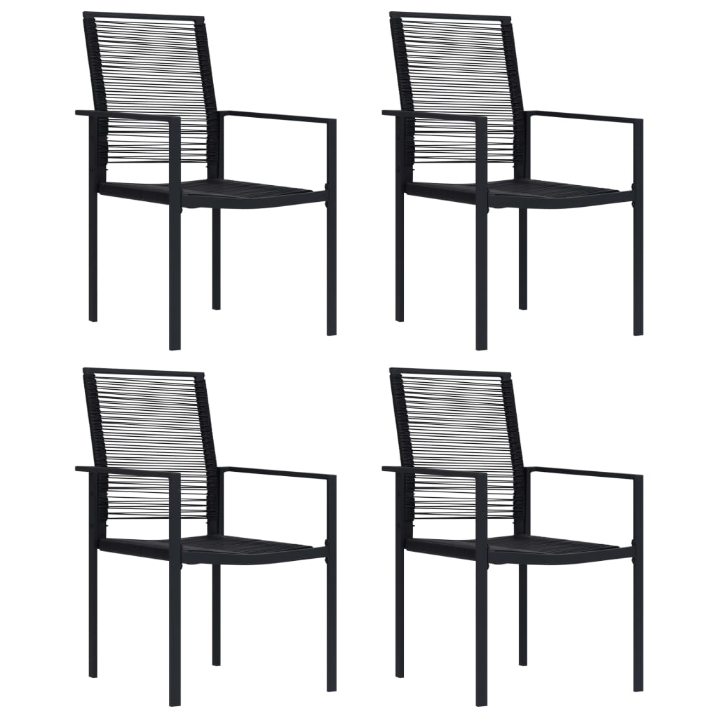 Dining Set Black Glass, Powder-Coated Steel, PVC Hollow Rattan