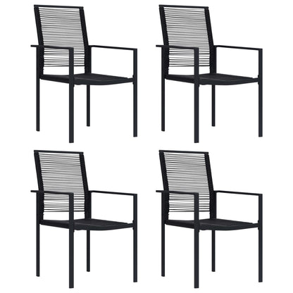 Dining Set Black Glass, Powder-Coated Steel, PVC Hollow Rattan