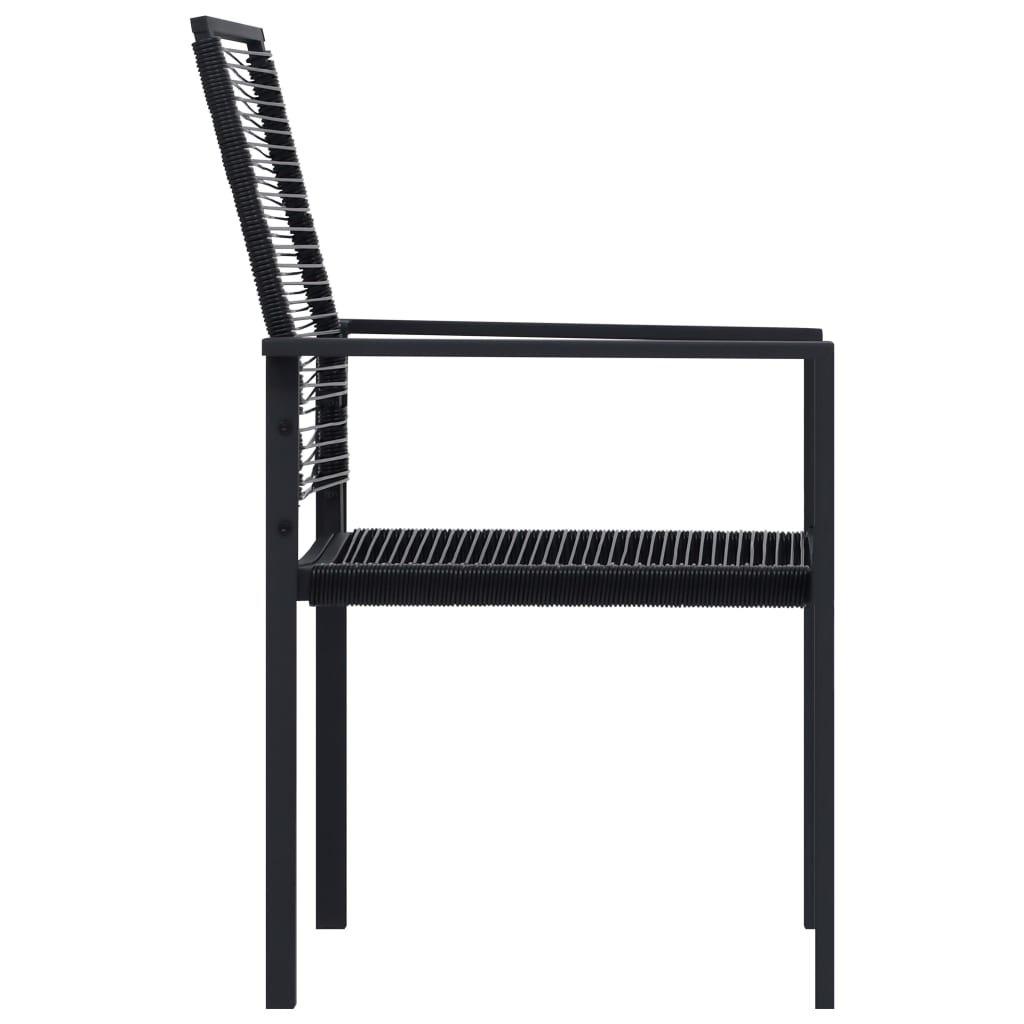 Dining Set Black Glass, Powder-Coated Steel, PVC Hollow Rattan