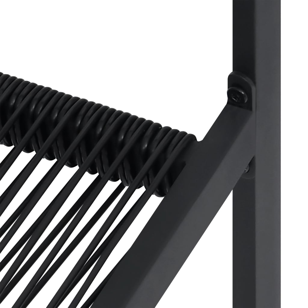 Dining Set Black Glass, Powder-Coated Steel, PVC Hollow Rattan