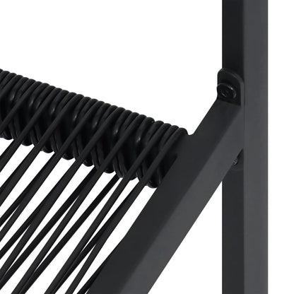 Dining Set Black Glass, Powder-Coated Steel, PVC Hollow Rattan