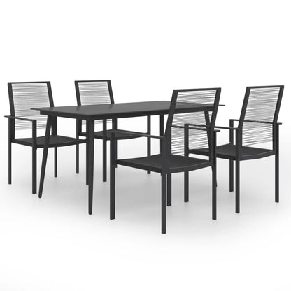 Dining Set Black Powder-Coated Steel, PVC Hollow Rattan, Glass