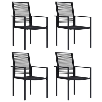 Dining Set Black Powder-Coated Steel, PVC Hollow Rattan, Glass