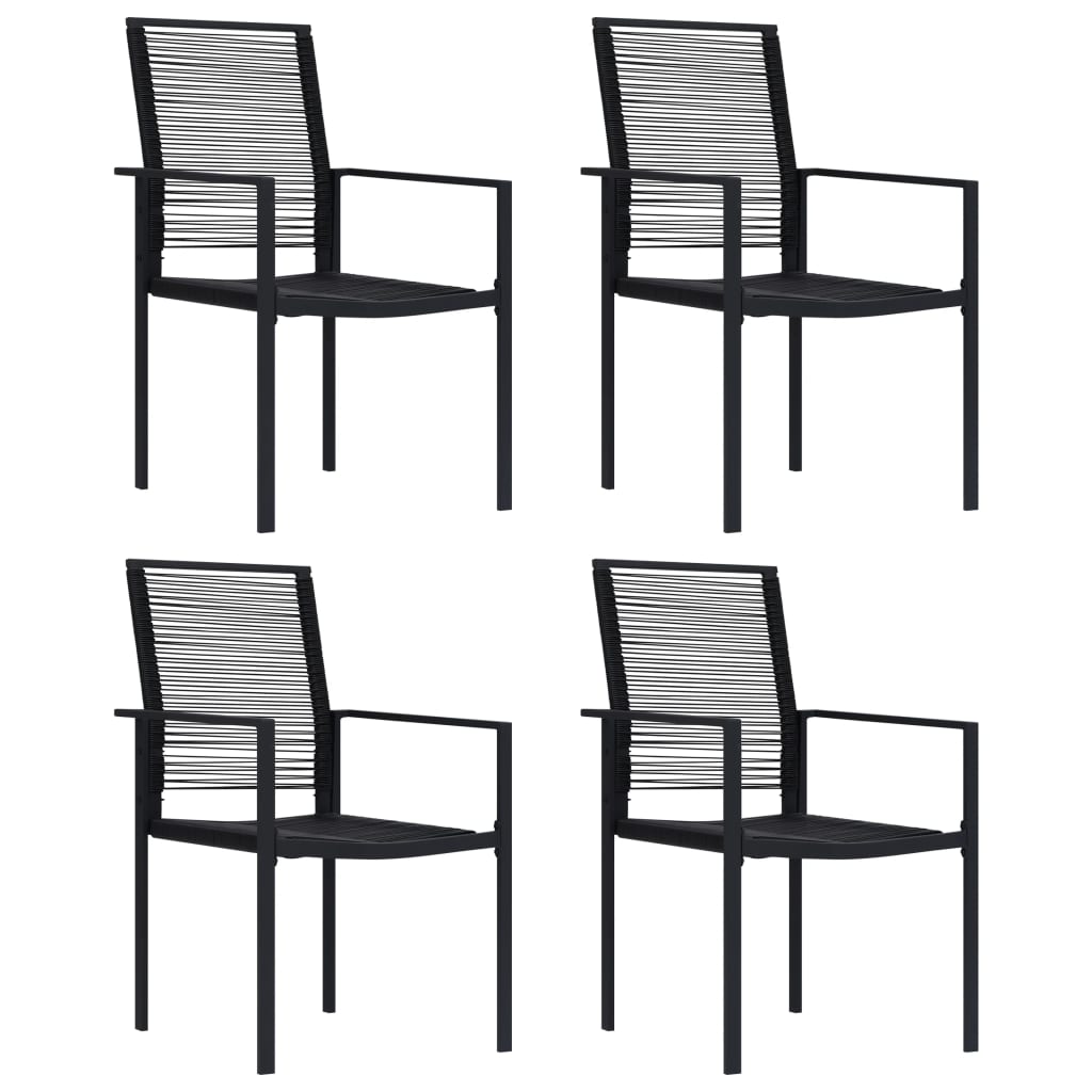 Dining Set Black Powder-Coated Steel, PVC Hollow Rattan, Glass
