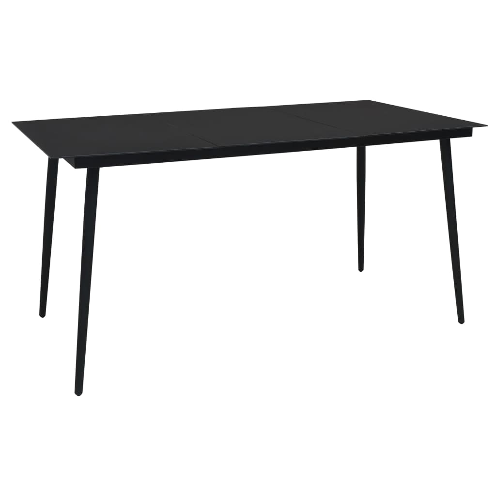 Dining Set Black Powder-Coated Steel, PVC Hollow Rattan, Glass