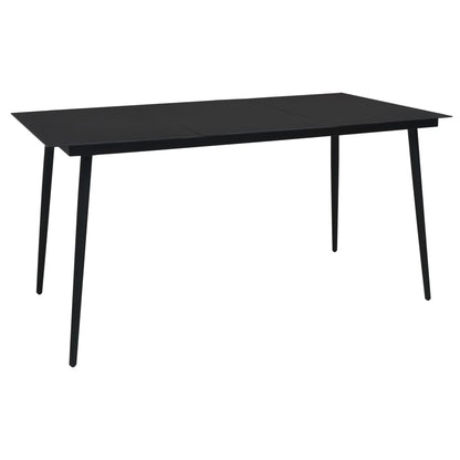 Dining Set Black Powder-Coated Steel, PVC Hollow Rattan, Glass