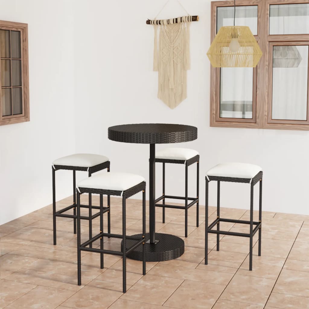 Garden Bar Set Black PE rattan, powder-coated steel Standard
