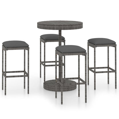 Garden Bar Set Grey PE Rattan, Powder-Coated Steel Garden Bar Set