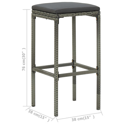 Garden Bar Set Grey PE Rattan, Powder-Coated Steel Garden Bar Set