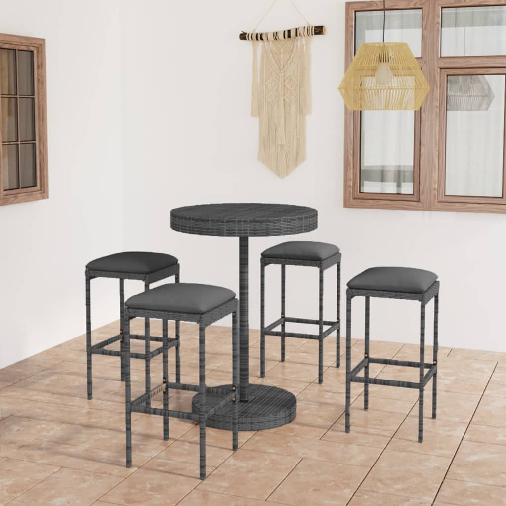 Garden Bar Set Grey PE Rattan, Powder-Coated Steel Garden Bar Set
