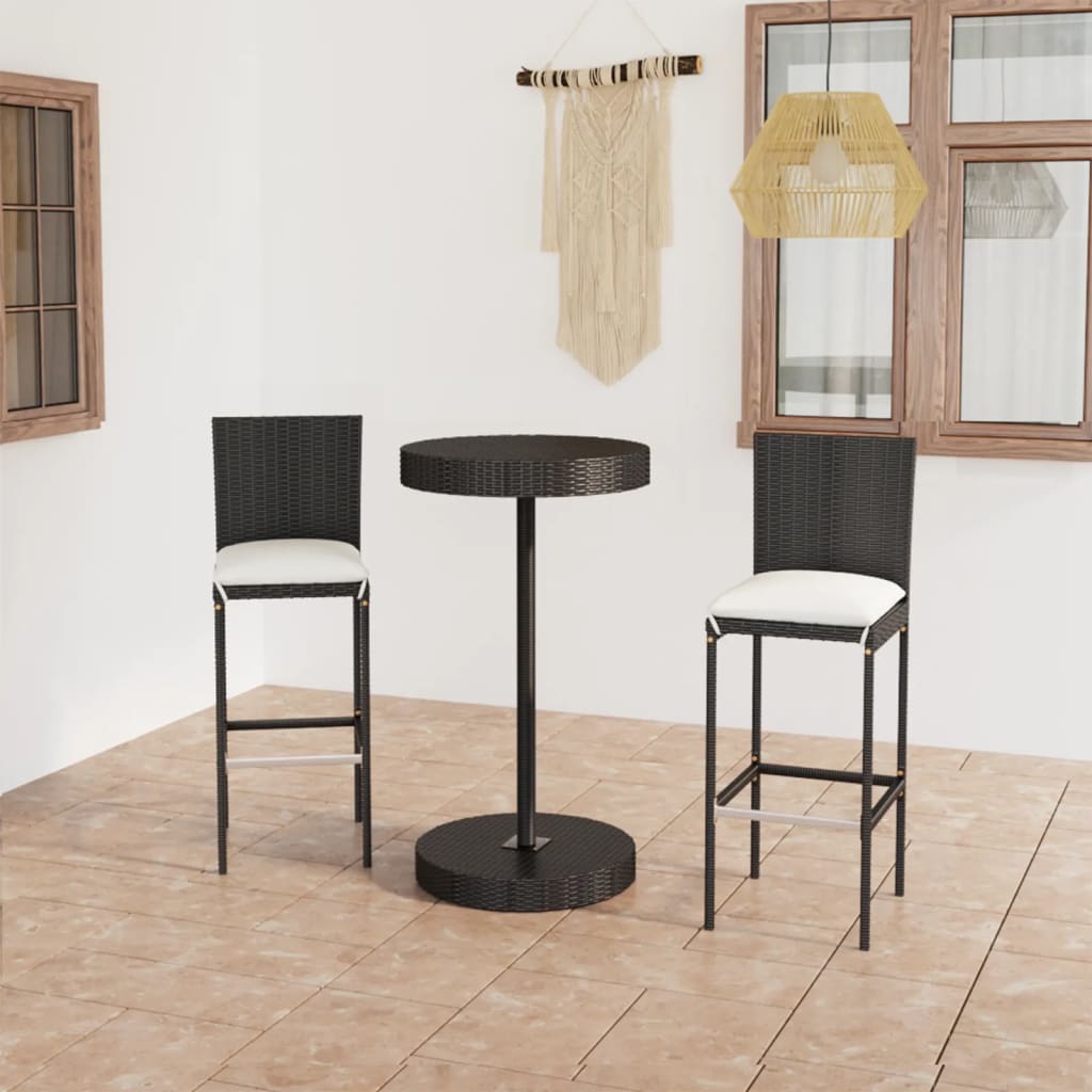 Garden Bar Set Black PE rattan Medium Footrest Garden Bar Set