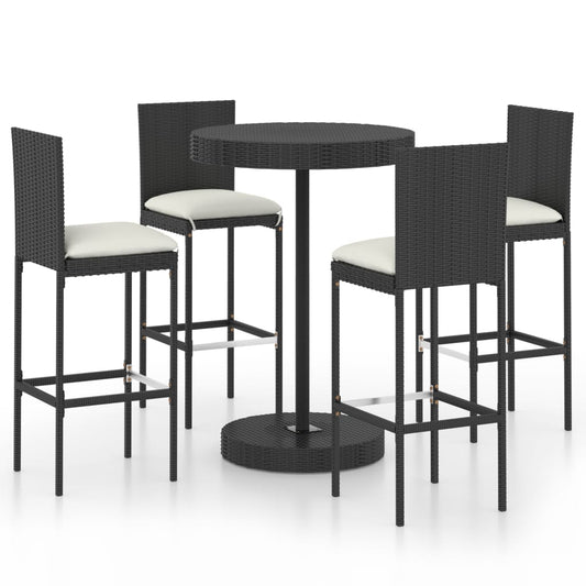 Garden Bar Set Black PE rattan, powder-coated steel Footrest