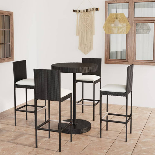 Garden Bar Set Black PE rattan, powder-coated steel Footrest