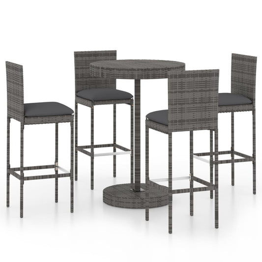 Garden Bar Set Grey PE rattan, steel, polyester fabric Footrest