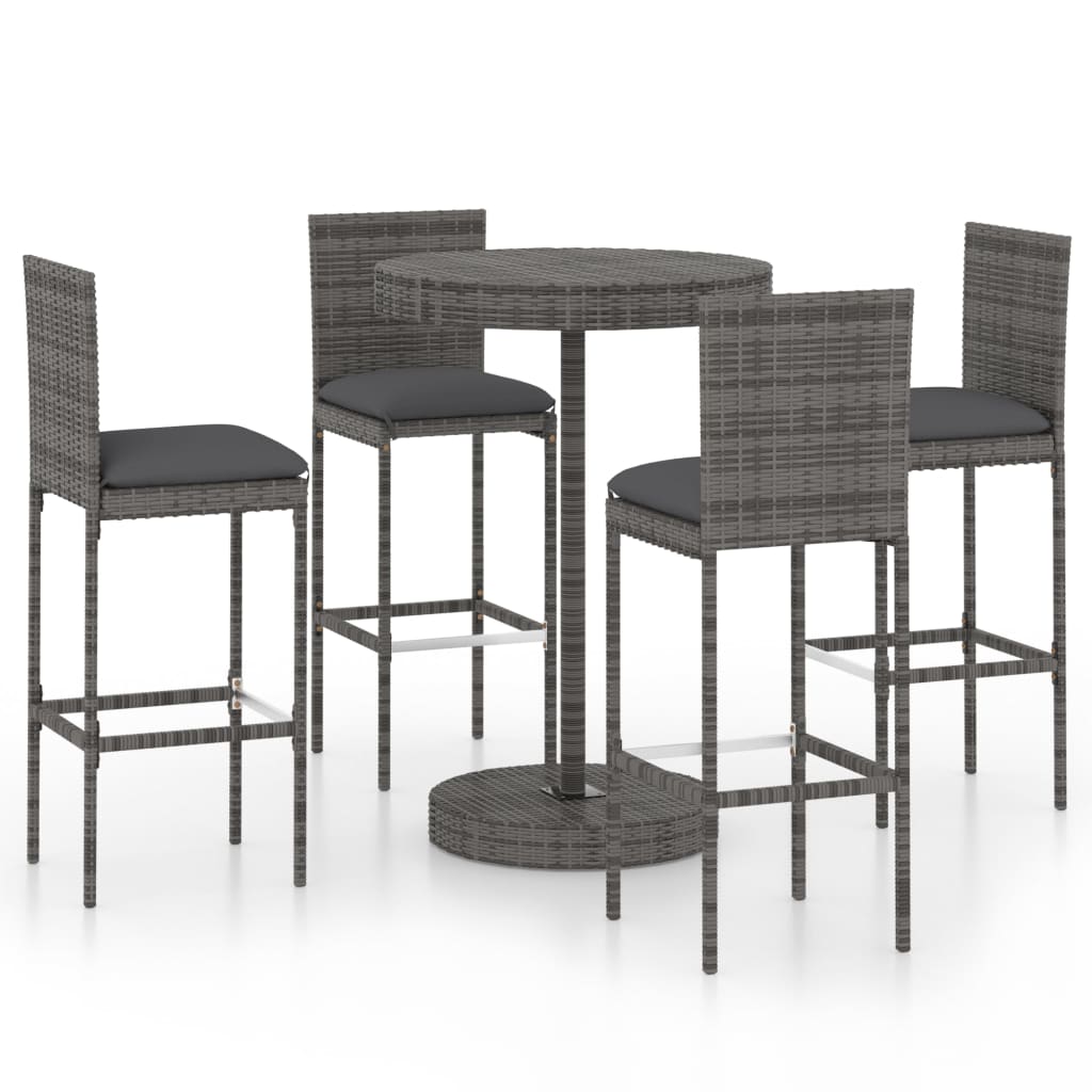 Garden Bar Set Grey PE rattan, steel, polyester fabric Footrest