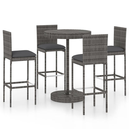 Garden Bar Set Grey PE rattan, steel, polyester fabric Footrest