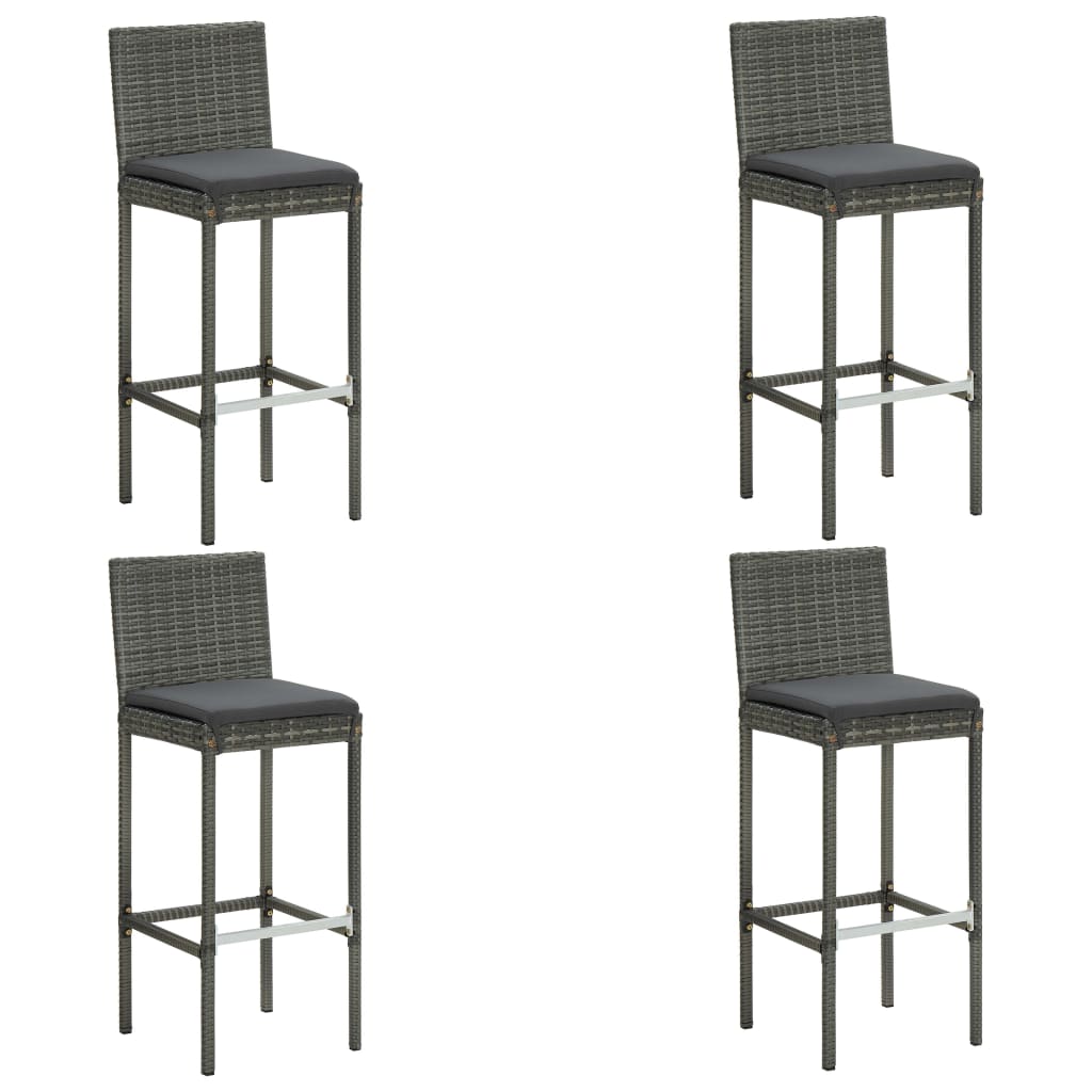 Garden Bar Set Grey PE rattan, steel, polyester fabric Footrest