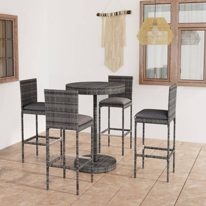 Garden Bar Set Grey PE rattan, steel, polyester fabric Footrest