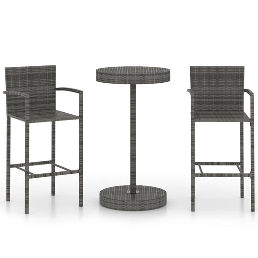 Garden Bar Set Grey PE rattan, powder-coated steel 3 Piece
