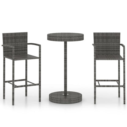 Garden Bar Set Grey PE rattan, powder-coated steel 3 Piece
