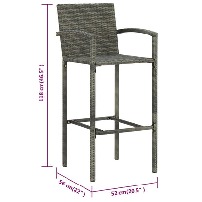 Garden Bar Set Grey PE rattan, powder-coated steel 3 Piece