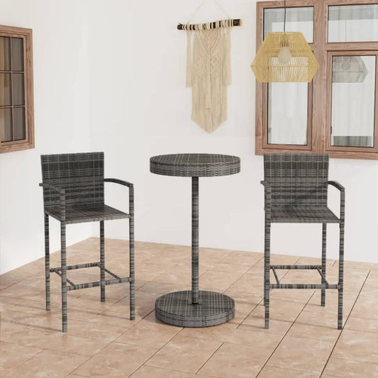 Garden Bar Set Grey PE rattan, powder-coated steel 3 Piece