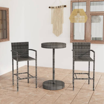 Garden Bar Set Grey PE rattan, powder-coated steel 3 Piece
