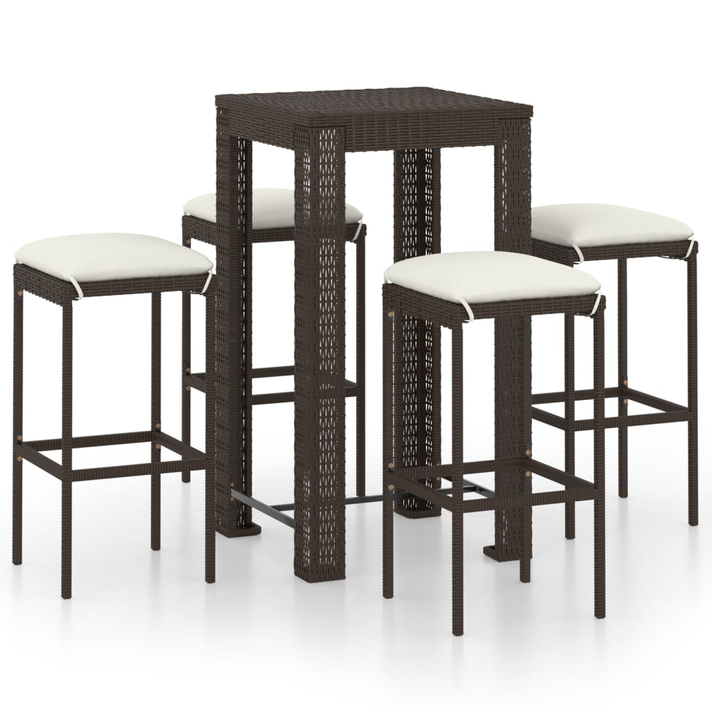 Garden Bar Set Brown PE rattan, powder-coated steel Footrest