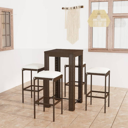 Garden Bar Set Brown PE rattan, powder-coated steel Footrest